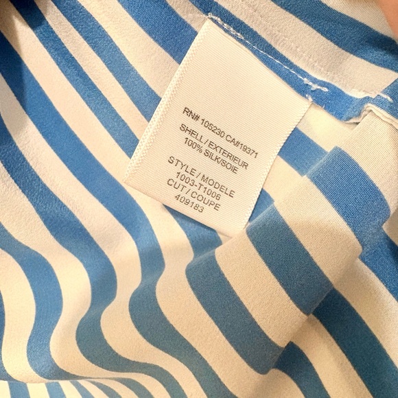 Joie 100% Silk Blue White Striped Blouse Size Large V-Neck Long Sleeves - Picture 4 of 9